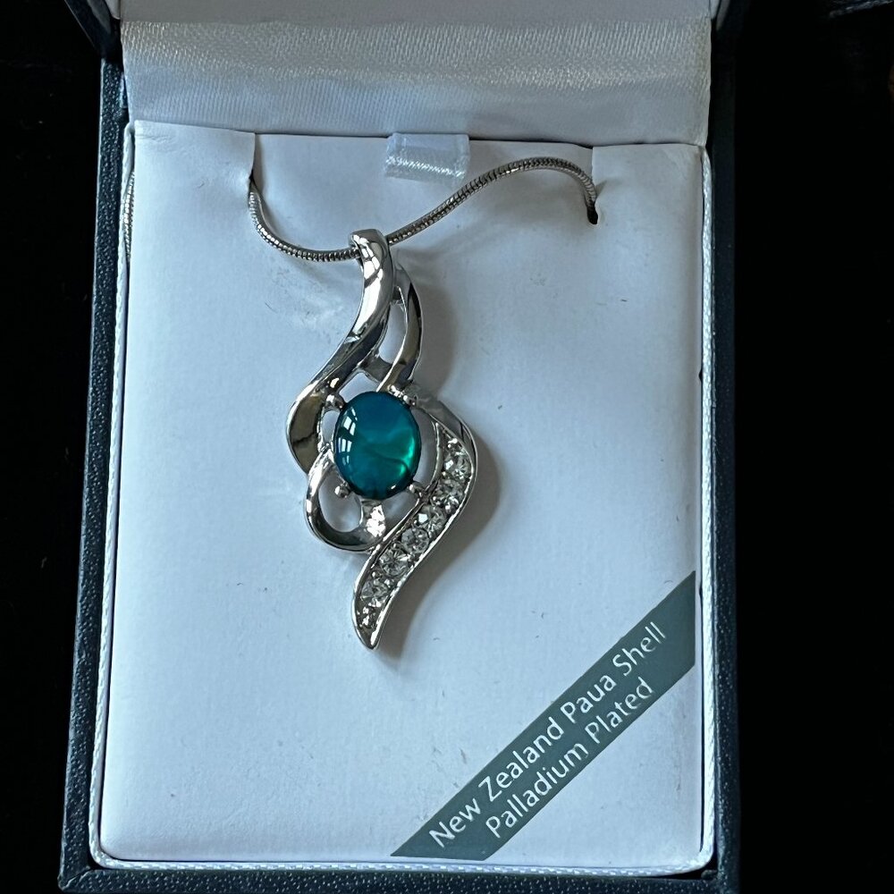 New Zealand Paua Shell Necklace with cubic zirconia